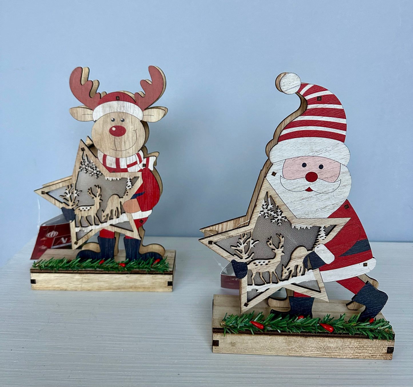 Babbo Natale e Renna in legno