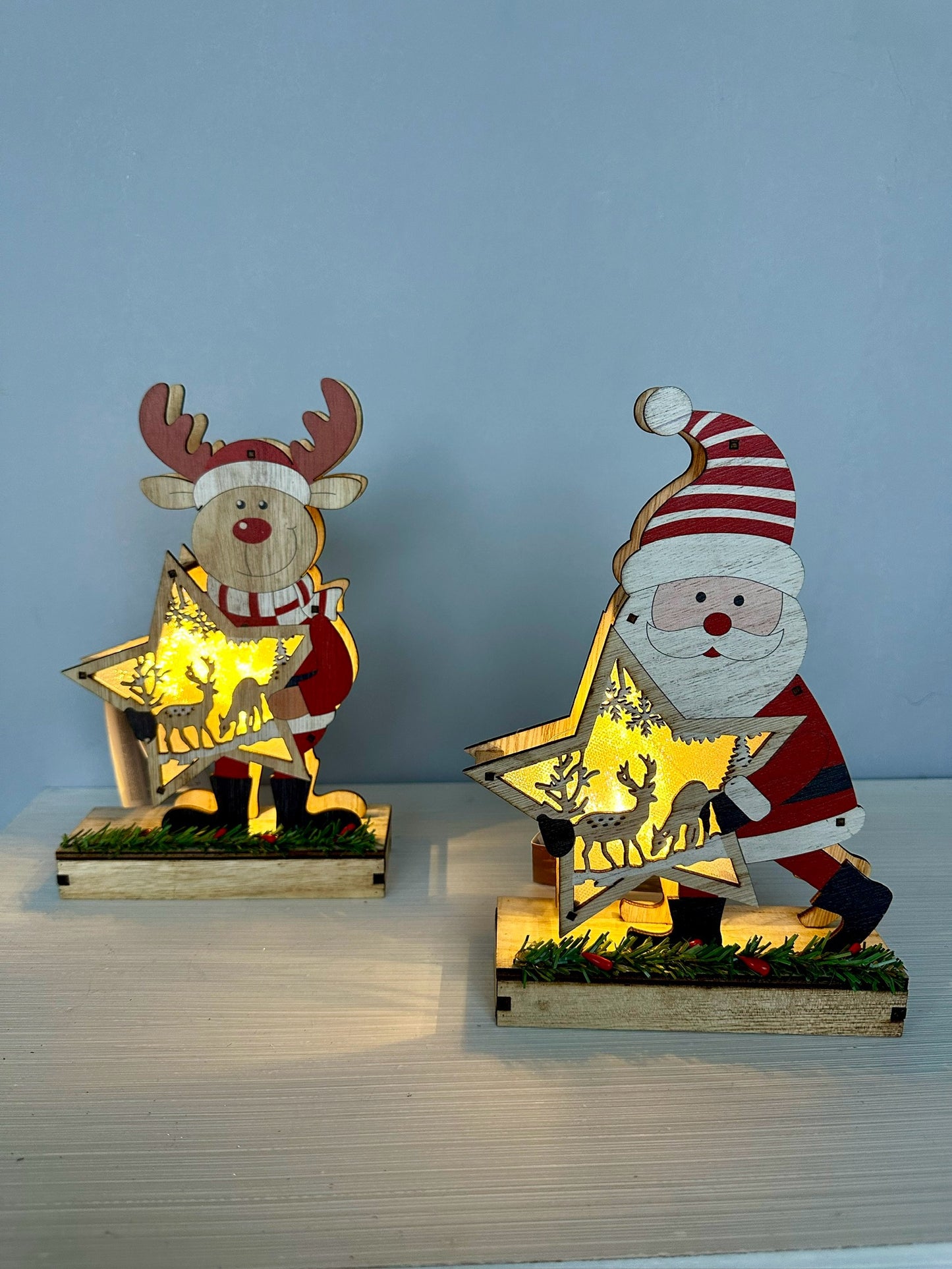 Babbo Natale e Renna in legno